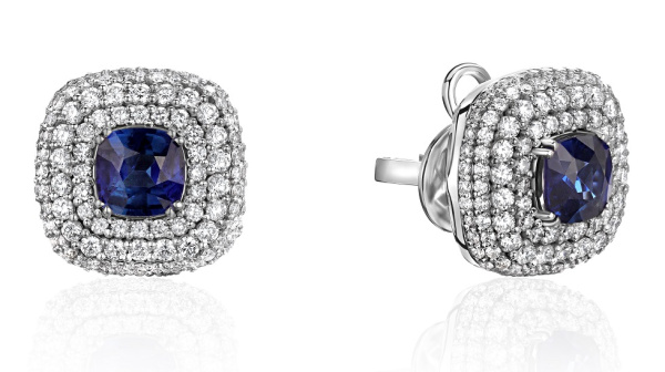 Золотые серьги-пусеты с сапфиром